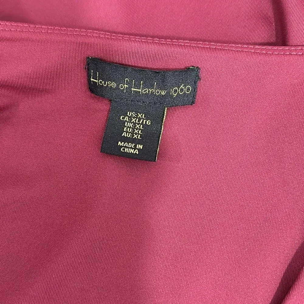 House of Harlow 1960 Revolve Deep V-Neck Bodysuit In Burgundy Size XL